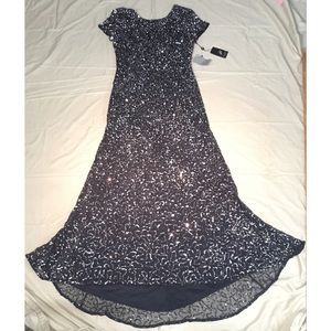 Adrianna Papell Charcoal Scoop Back Sequin Gown